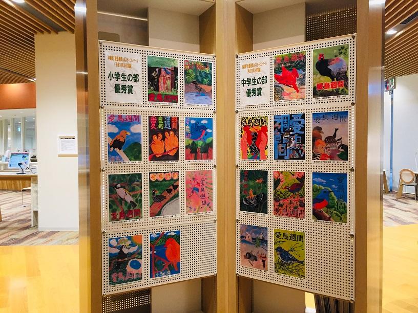 沖縄県立図書館３F展示愛鳥週間コンクール